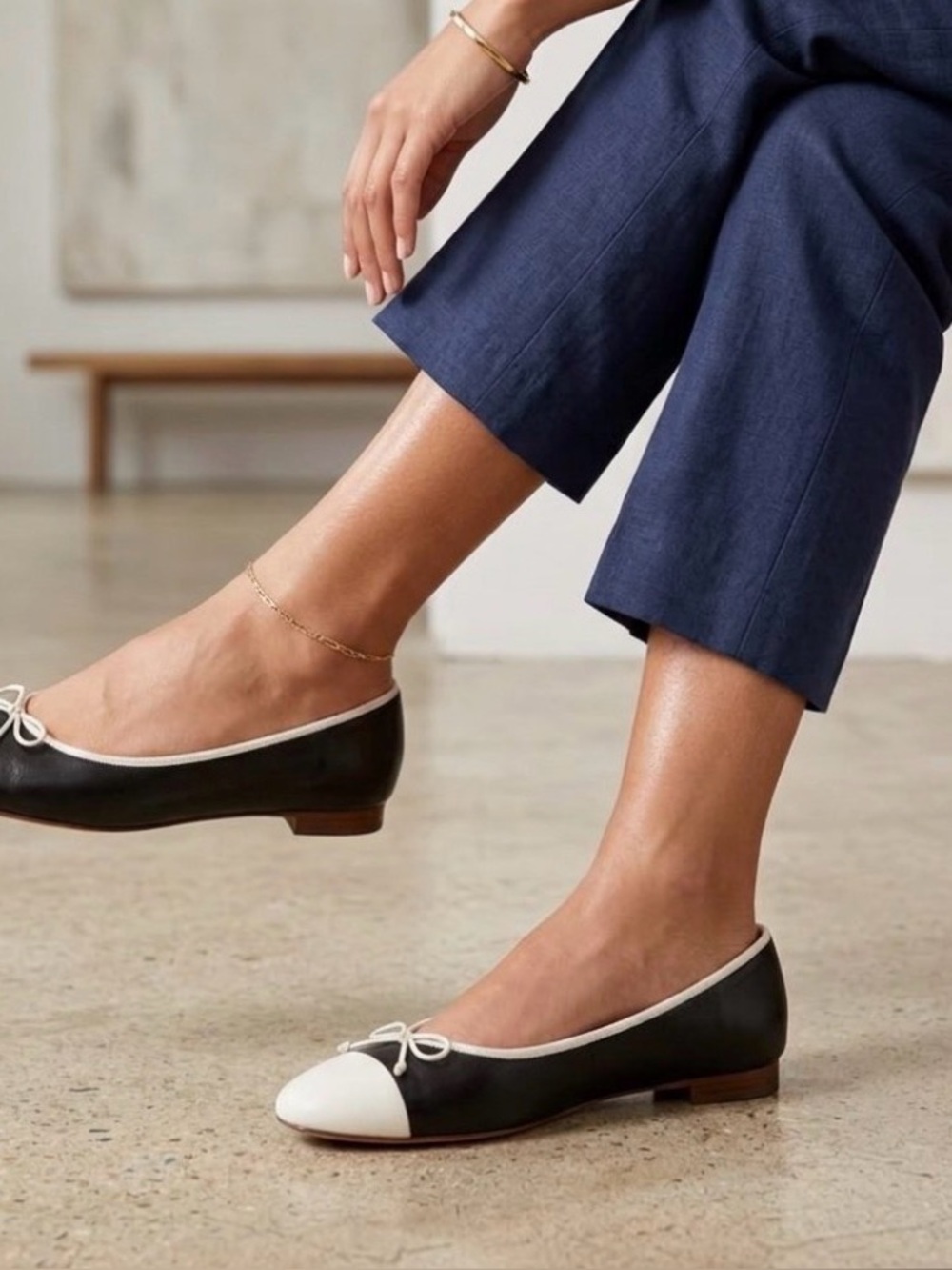 J Crew Ballet Flats Kiki Color Block Women’s Size 9 Black Cream Bow